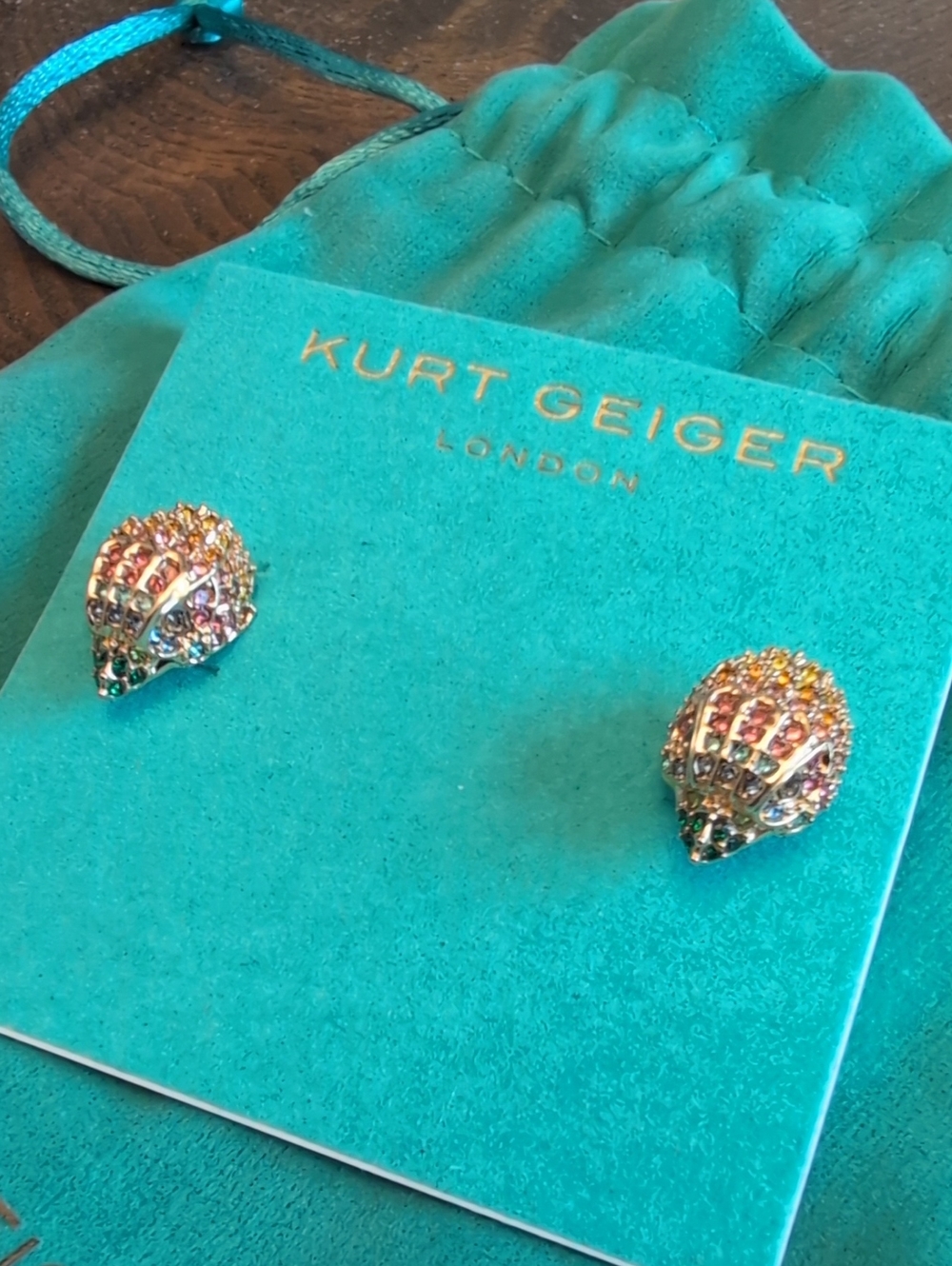 Kurt Geiger Gold-Tone Multicolor Crystal Shell Stud Earrings